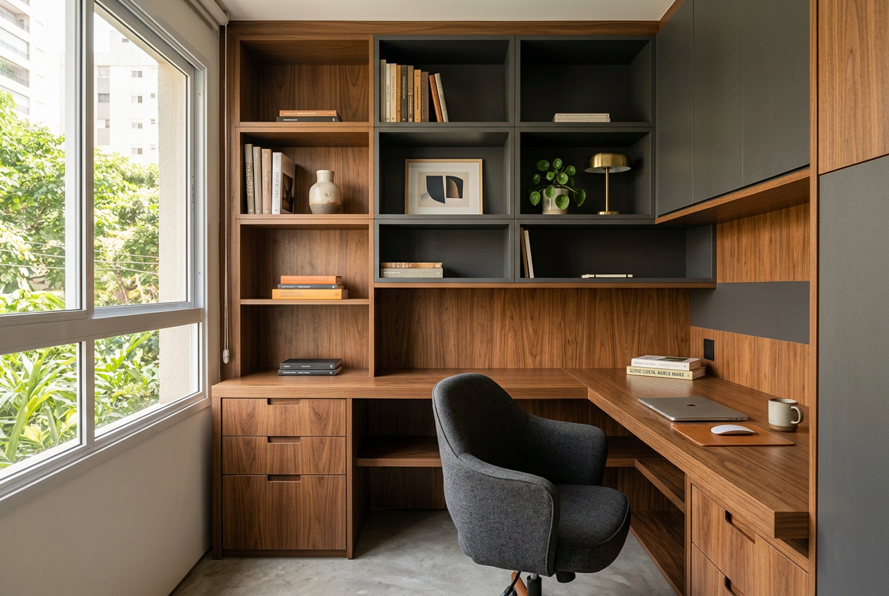 Home office com mobiliário planejado